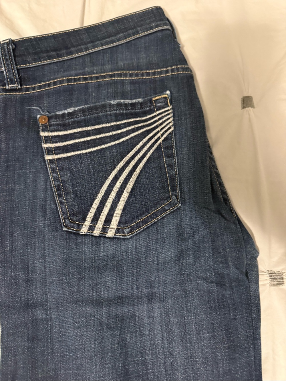 7 For All Mankind Dark Blue Jeans with White Back-Pocket Stitching